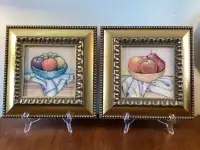2 Square Framed Still Life Prints of Bowls of Fruit
