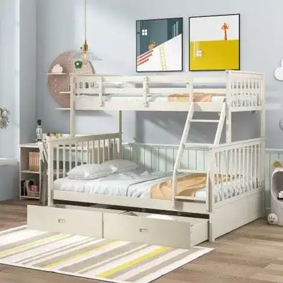 White Wooden Bunk Bed – Single Over Double With Storage Drawers, View more