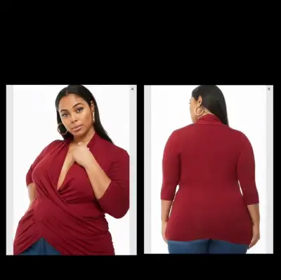 Plus size drapery surplice high-low top Colour Burgundy, View more