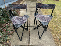 Pair of camp folding tripod chairs with backrest. 