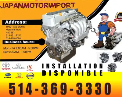 ***MOTEUR IMPORTÉ DU JAPON*** Installation avec garantie sur pièce et main d'oeuvre. Installation wi...