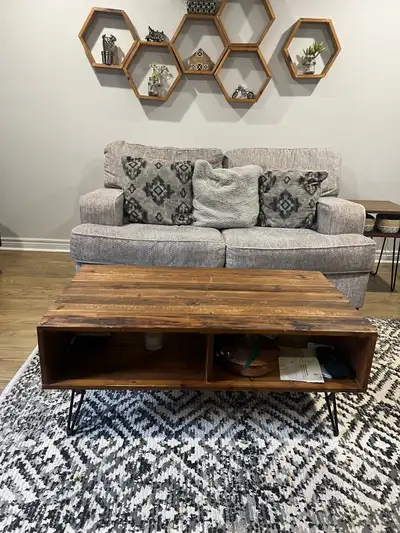 Rustic Wood Coffee Table and end table with Hairpin Legs, View more