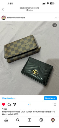 Louis Vuitton medium size wallet $475 Gucci wallet $350