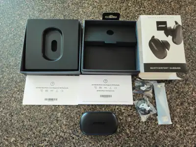 Comes with the original packaging, owners manual, extra unused ear pieces, and charging/sync cable....