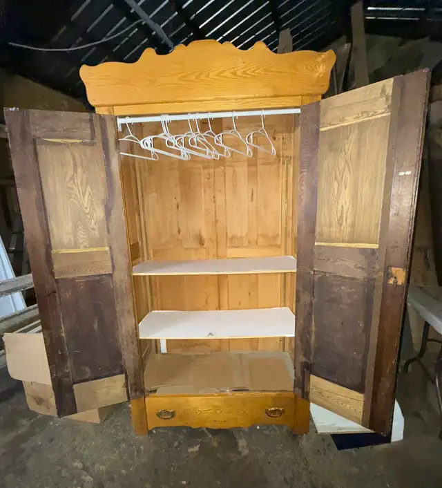 Antique Wooden Wardrobe - with Clothing Rod, 3 Shelves, 1 drawer in Dressers & Wardrobes in Kitchener / Waterloo - Image 5