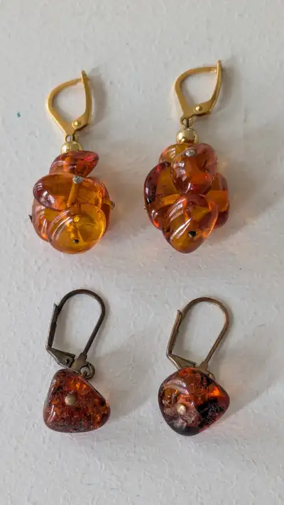 Amber Earrings. Baltic sea. Vintage. Selling the 2 pairs for $60.