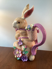 EASTER #6: “MAGENTA” Bunny Milk Pitcher Flowers Butterfly