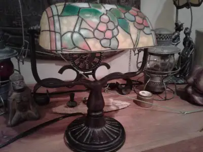 VINTAGE GLASS SHADE DESK LAMP, View more
