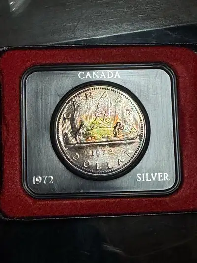 STUNNING RAINBOW TONED 1972 Canada Voyageur Specimen Silver Doll, View more
