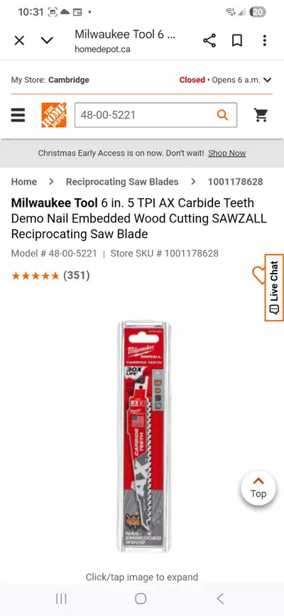 Milwaukee SAWZALL reciprocating saw blade, View more