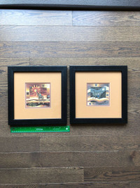 Framed pictures of giraffe and zebra