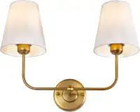 NEW: Double Light Wall Sconce with White Fabric Shades