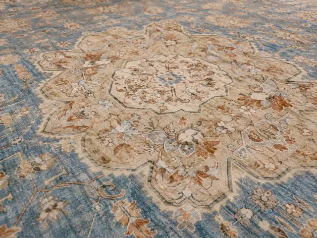 Distressed Persian Area Rug in Dusty Blue, Ivory, and Rust in Rugs, Carpets & Runners in Ottawa - Image 4