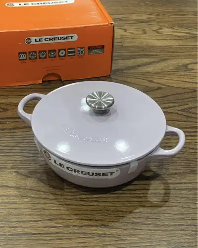 Brand new in box Le Creuset Lavender 18cm Marmite Soup Pot. Rare baby size. $320 firm. Pick up only.