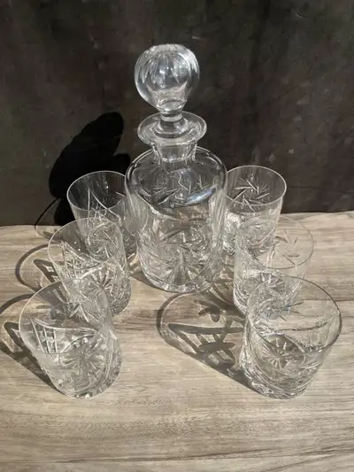 crystal whiskey set “pinwheel" starburst cut pattern, View more