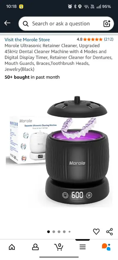 Morole Ultrasonic Retainer Cleaner, Upgraded 45kHz Dental Cleaner Machine with 4 Modes and Digital D...