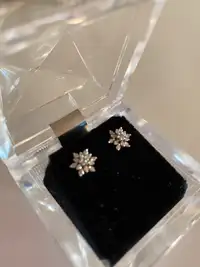 Genuine Diamond Earrings 1/2 carat Cluster 14kt White Gold