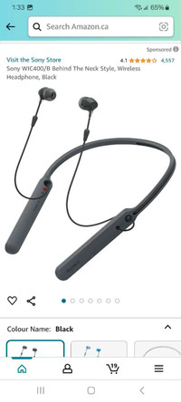Sony WIC400/B Behind The Neck Style, Wireless Headphone