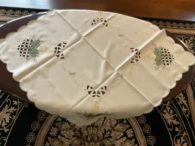 Vintage Christmas Tablecloth with Embroidery & Cutouts, View more