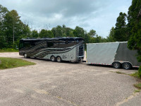 Class A motorhome and haul trailer