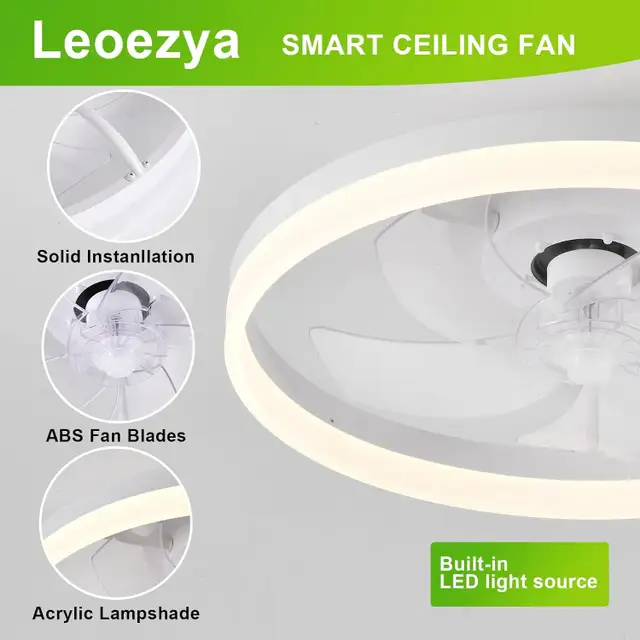 Leoezya Flush Mount Ceiling Fan with Light, 6 Speeds, LED Dimmab in Indoor Lighting & Fans in Mississauga / Peel Region - Image 4