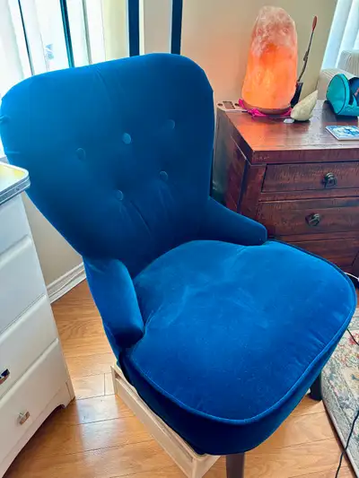 Blue accent chair, like new!, View more