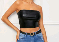 New Top Shop Faux Leather Black  Tube Top - Small/Med +    Tags