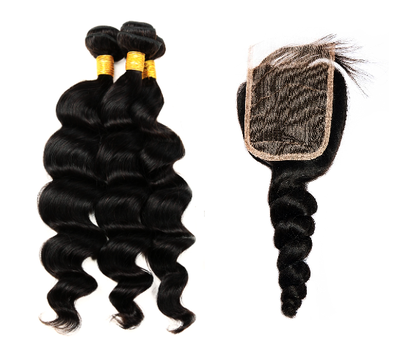 Loose Wave 3 Bundles and 1 Piece Lace Closure Human Hair, View more