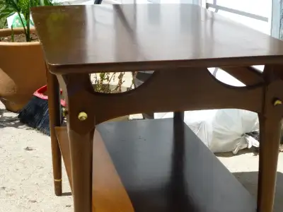 Vintage set of 2 Mid-Century (MCM) end tables and matching coffee table, made by Heirloom of Canada....