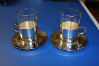 Set of 4 Glass Tea Cups with Silver-plated Brass Holders