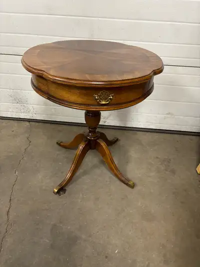 Vintage Mahogany Drum Table w/ Drawer • 24” Round, View more
