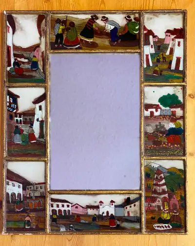 Ecuadorian Painted Glass Mirror, View more