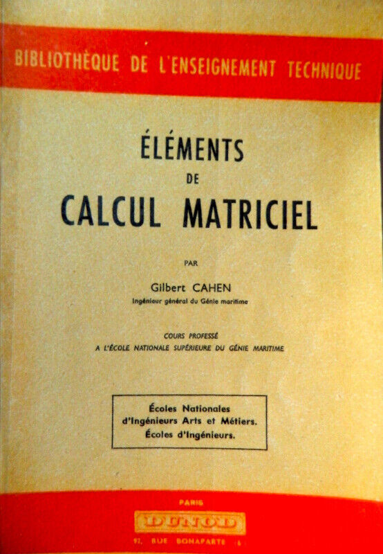 Éléments de calcul matriciel par G. Cahen dans Manuels  à Longueuil/Rive Sud