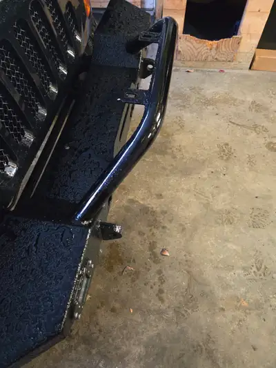 Jeep wrangler front winch bumper with led lights and grill for sale. Bumper recently sand blasted an...