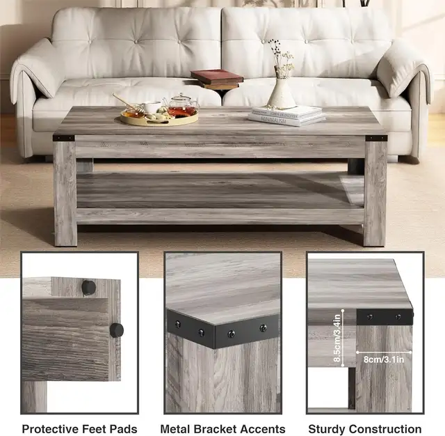 47.2" Farmhouse Coffee Table, Modern Rustic Wooden Center Table in Coffee Tables in City of Toronto - Image 3