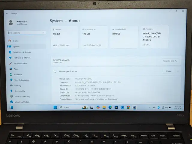 Lenovo ThinkPad T460s(Slim) i7-6600U 256GB SSD 8GB RAM63234988796291122