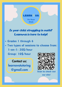 Math Tutoring for Grades 1-6 in Kitchener by LEARNOVA