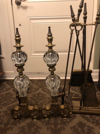 St. Clair Andirons Tulip pattern Brass and Glass $550