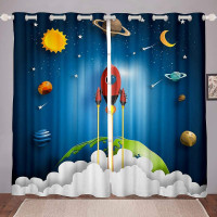 Kids Window Drapes Outer Space, Blue 76"x 45"