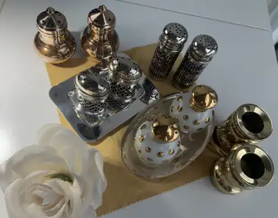 Cobalt Blue Glass,Silver Plated,Brass Salt And Pepper Shakers, View more