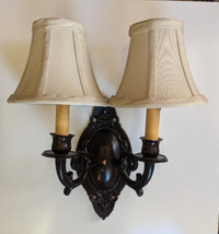 Oil rubbed solid bronze sconces set of two with silk shades