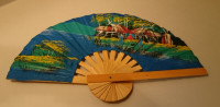Vintage Asian Handcrafted Bamboo & Fabric Fan