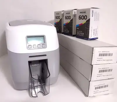 MAGiCARD 600 MAG Color ID Card Printer, Single Side & 4 new ribbon cartridges MB300YMCKO/2 & 1300 Ca...