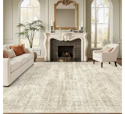 Soalmost Washable Area Rug 8x10 Large Soft Beige , View more
