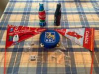 Vancouver Olympics Torch Relay Souvenirs- Coke Bottles, Pins Map