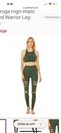 Alo Yoga Green Ripped Legging & Sports Bra Set Size M