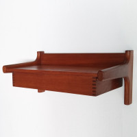 FLOATING SCULPTURAL DANISH TEAK SHELF WITH DRAWER