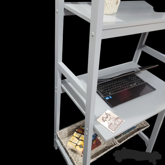 4 tier shelf display unit or ladder desk refinished in dark grey