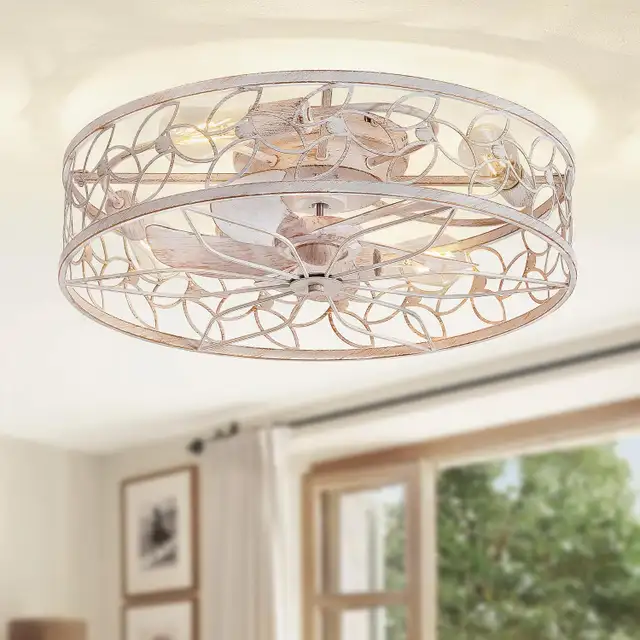 LEDIARY 23" Caged Ceiling Fan with Light – White-Gold Flush Moun in Indoor Lighting & Fans in Mississauga / Peel Region - Image 7