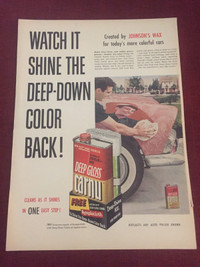 1955 Johnson’s Wax Deep Gloss Carnu Car Wax Original Ad